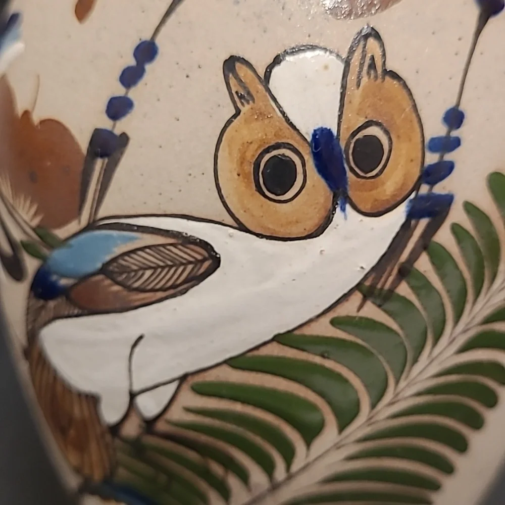 Handpainted Mexican Vase with an Adorable Owl
